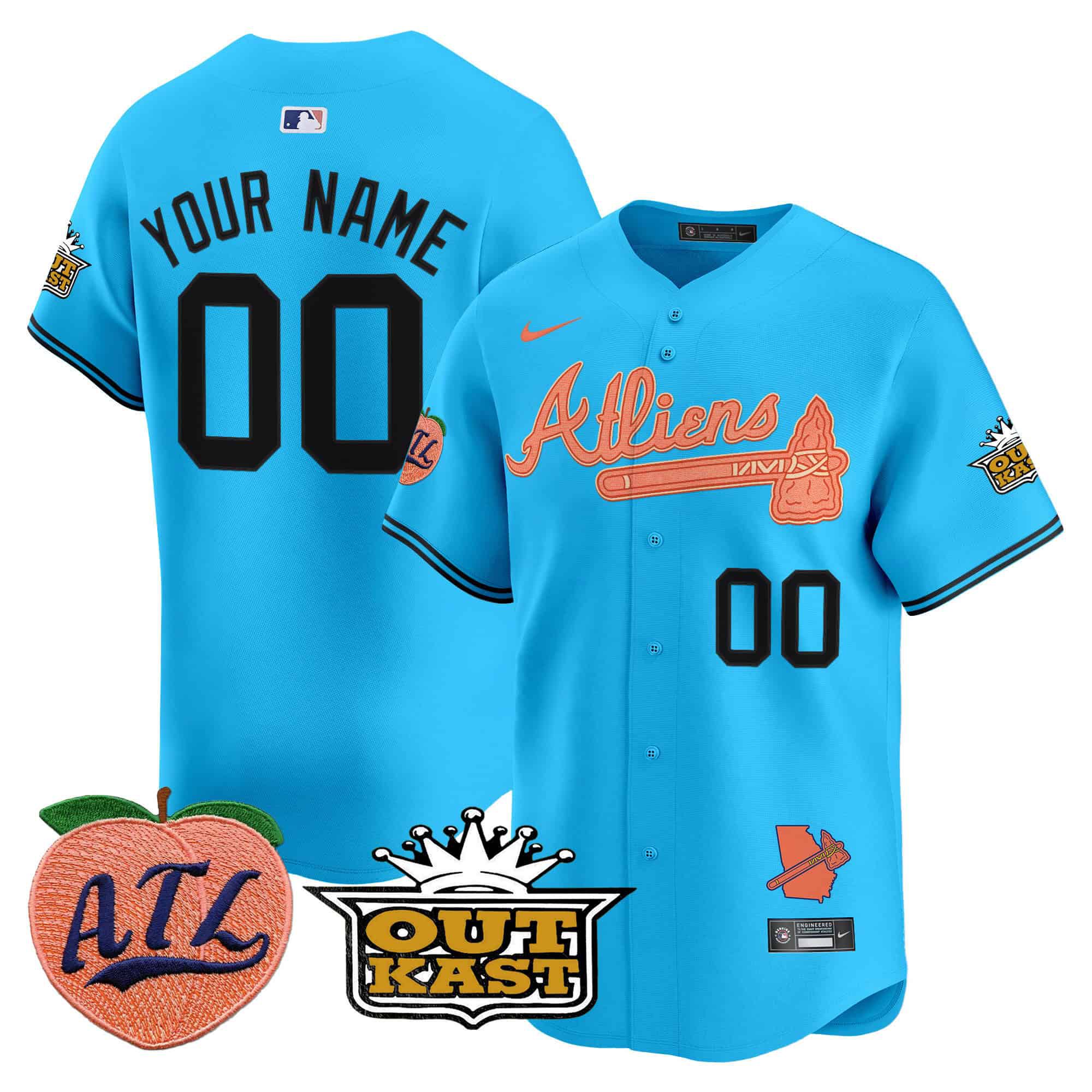 Men Atlanta Braves Light Blue Nike 2024 Atliens & Peach Vapor Premier Limited Custom MLB Jersey->customized mlb jersey->Custom Jersey